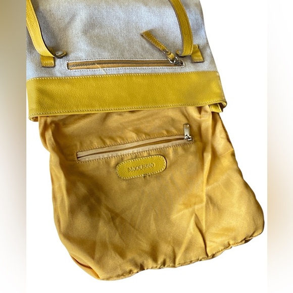 MODUS RIO Yellow Leather & Refined Linen Shoulder Bag /Oversized Clutch Neutral - Picture 14 of 16